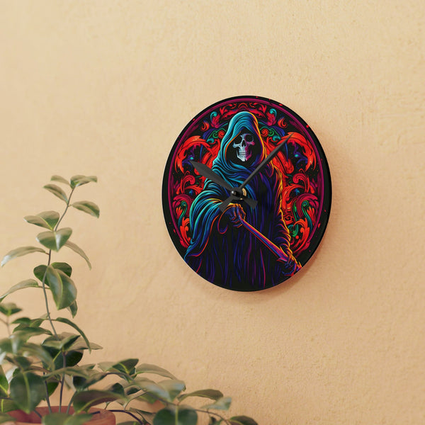 Hooded Grim Reaper With Bright Colors Acrylic Wall Clock