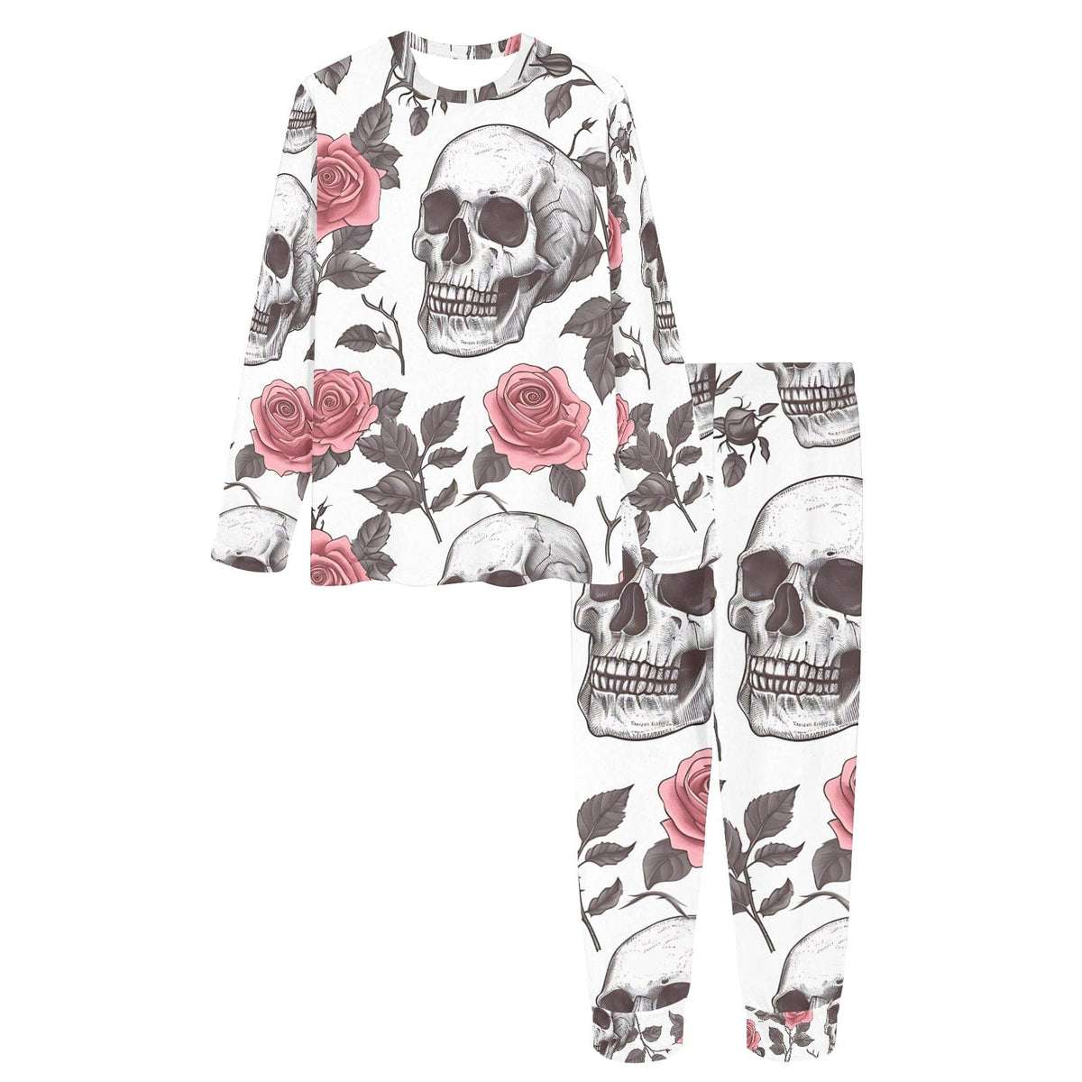 Deadly Bouquet Gray Skull Women's Satin Pajamas Set