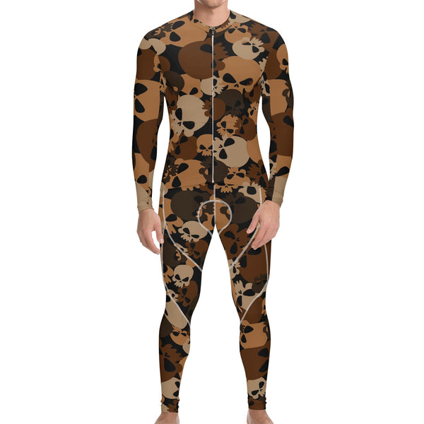 Men's Brown Camo Skulls Pro Team Cycling Jersey and Shorts