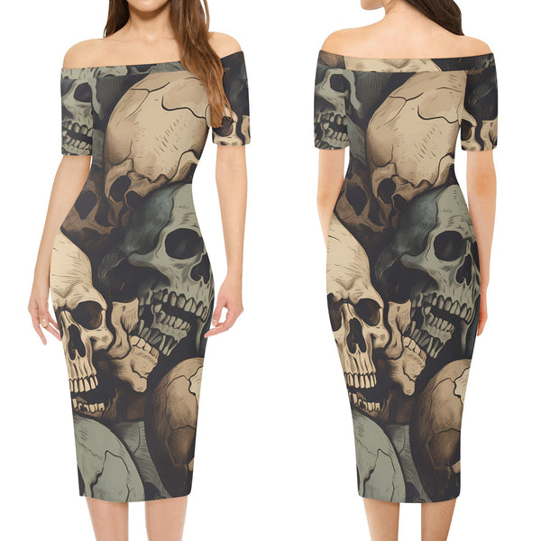 This Women's Off The Shoulder Skulls Dress Is Perfect Ffor Expressing Your Unique Style In An Elegant Fashion