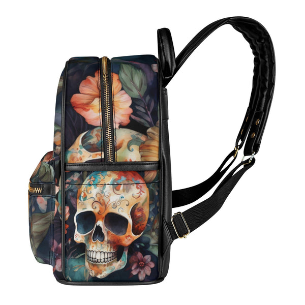 Womens Skull Floral Casual Backpack