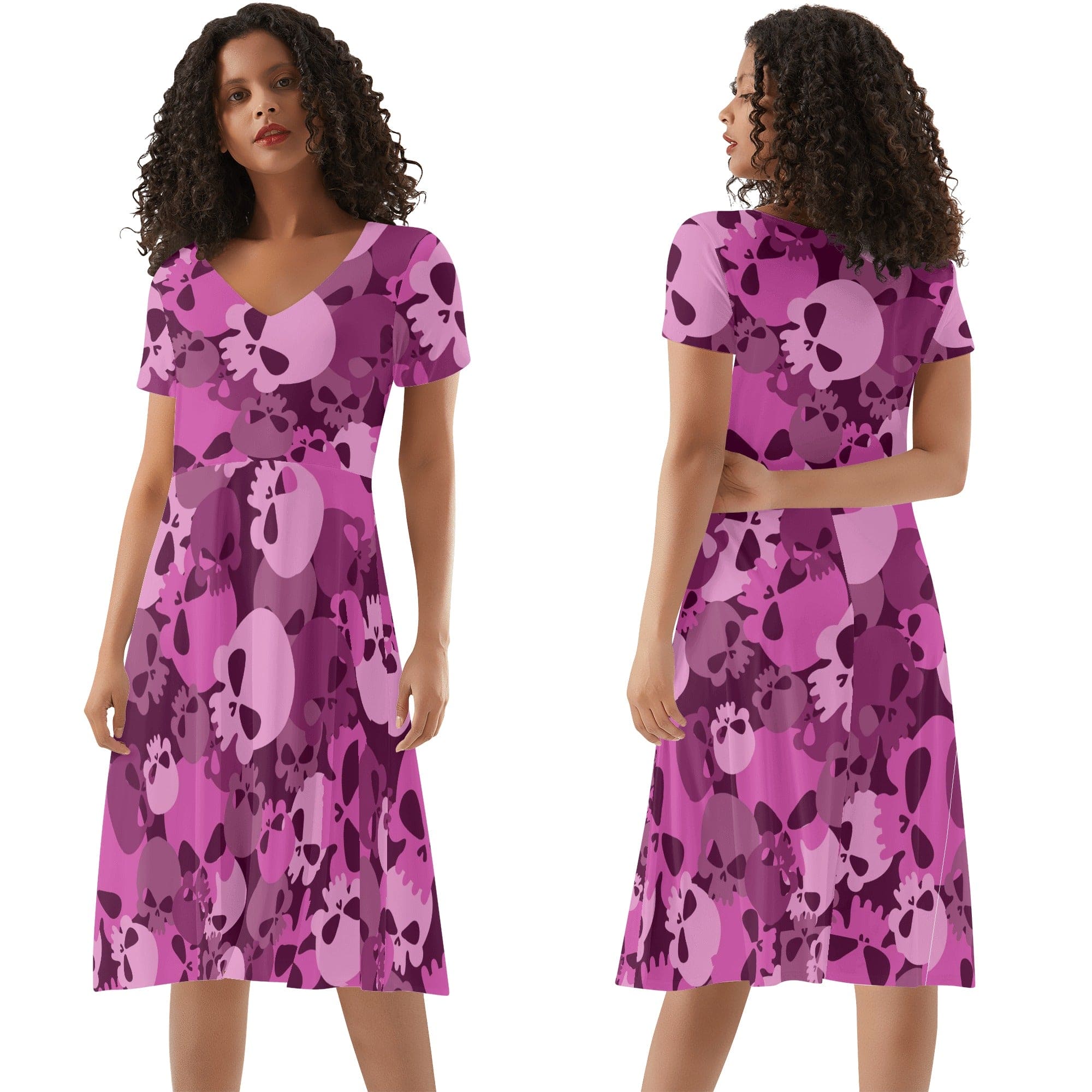 Womens Pink Camo Ruffle Trim Hem Summer Dress