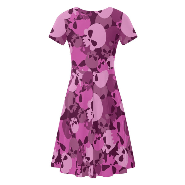 Womens Pink Camo Ruffle Trim Hem Summer Dress