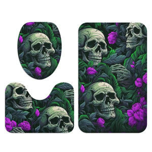 Skull Purple Flowers With Green Leaves Bath Room Toilet Set