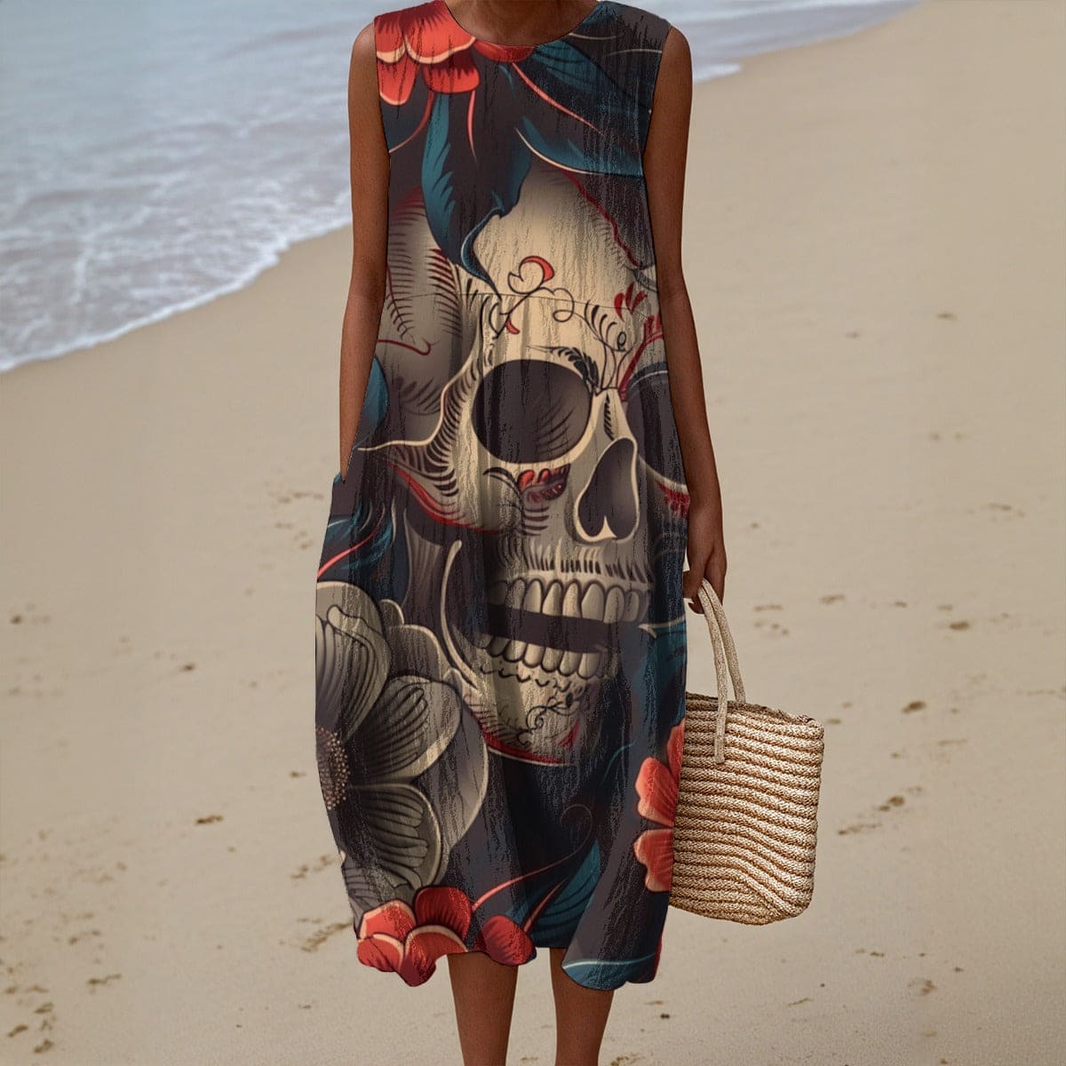 ladies skull dress Women's Red & Black Skull Print Dress