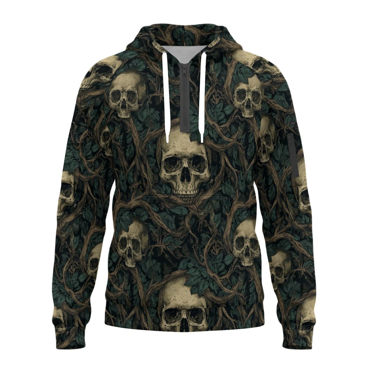 Men's Vines Interrwined With Skulls Fleece Half-Zip Hoodie With Men's Vines Interrwined With Skulls Fleece Half-Zip Hoodie With