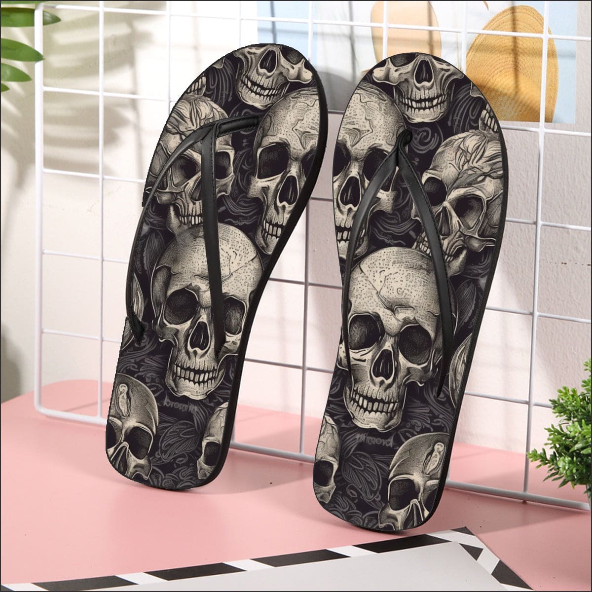 Affliction Mens Size 9 Skull Flip Flops Black Red Graphic Sandals Gothic Biker Affliction Live Fast Skull Rose Graphic Black Men main image 2