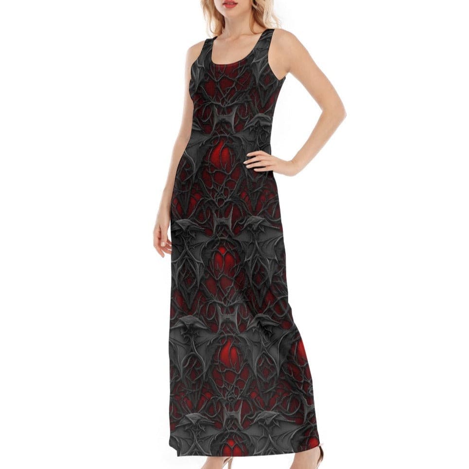 gothic maxi dresses Women's Gothic Red & Black Maxi Dress 2XL / White