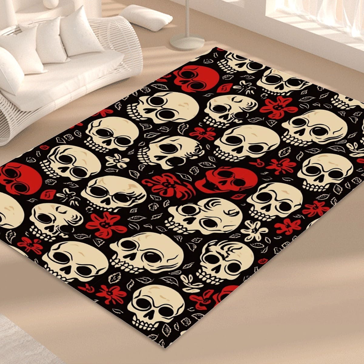Red & White Skulls Foldable Rectangular Floor Mat – Everything