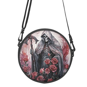 Grim Reaper With Pink Roses Round Satchel Bag