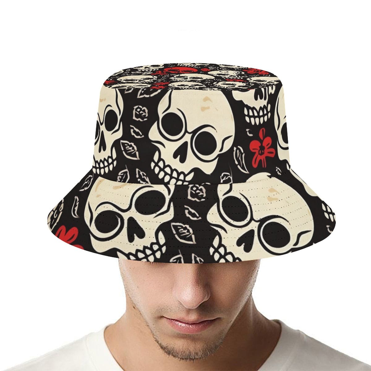 Skulls With Red Small Bucket Hat – Everything Skull Clothing