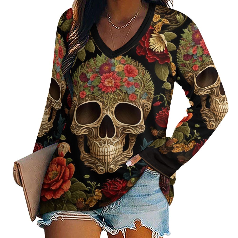 Floral Sugar Horror Skull Print Sports Bra Women Camisole Pullover