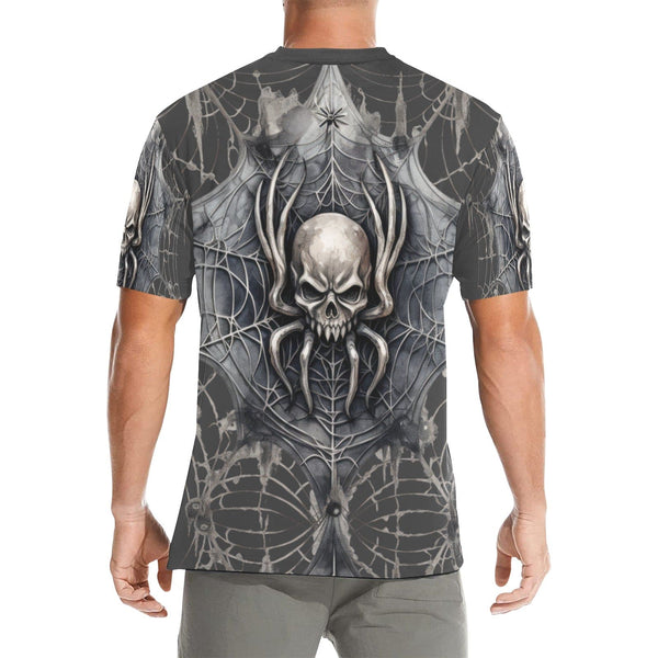 Men's Skull Spider Web Crew Neck T-Shirt