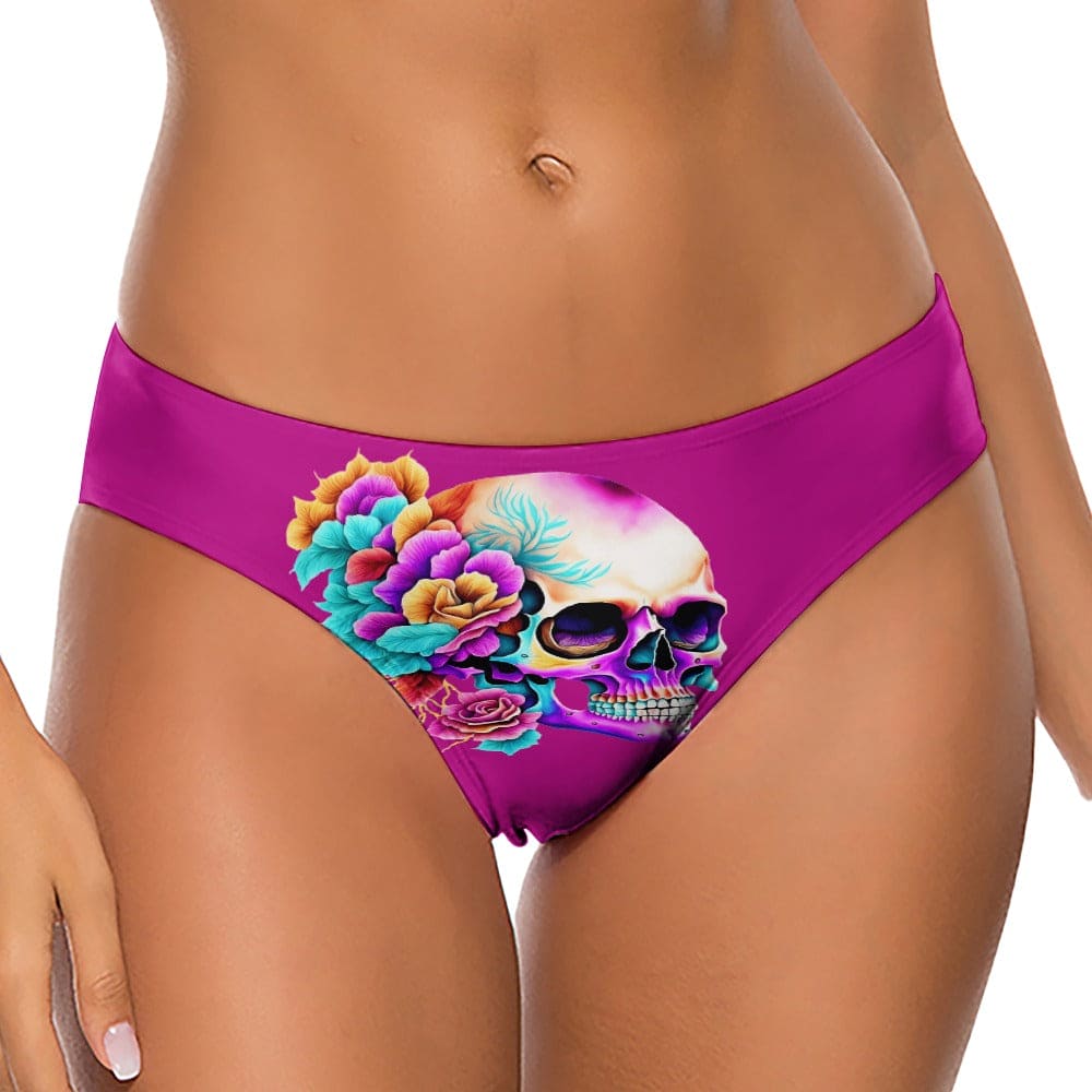 Women s Skull Colorful Flowers Thong Underwear Everything Skull