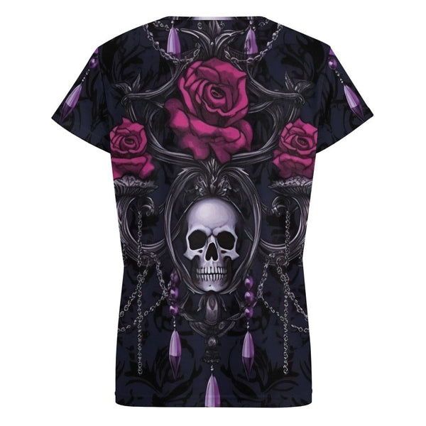 Women's Skull Roses V-neck Short Sleeve T-shirt