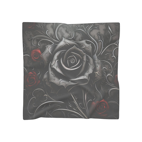 Gothic Black Rose Poly Scarf 2 Sizes