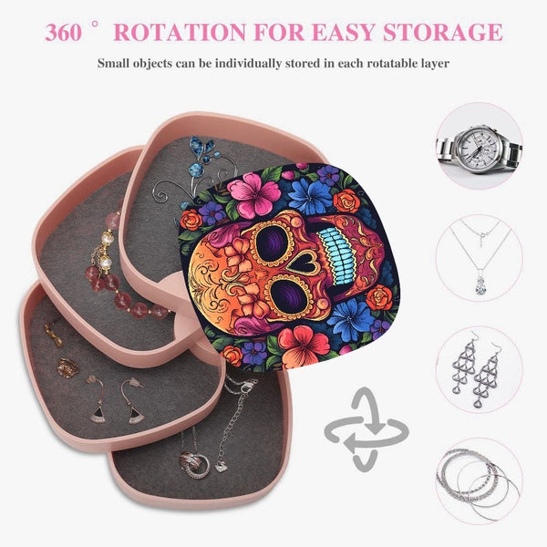 Skull Colorful Floral 4-Layer Rotating Jewellery Organiser
