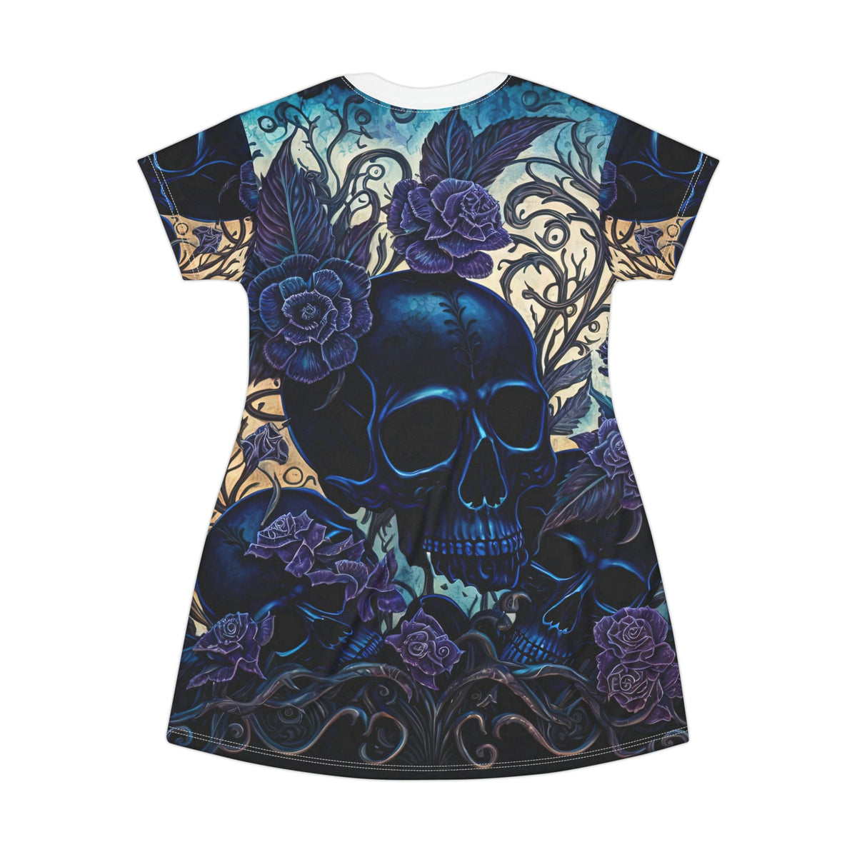 blue skull dress Women's Blue Skull Print T-Shirt Dress