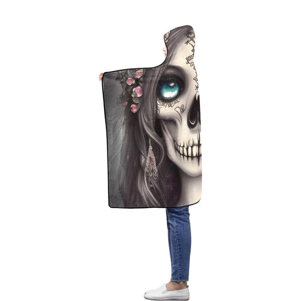 Gothic Skull Girl Flannel Hooded Blanket 40"x50"