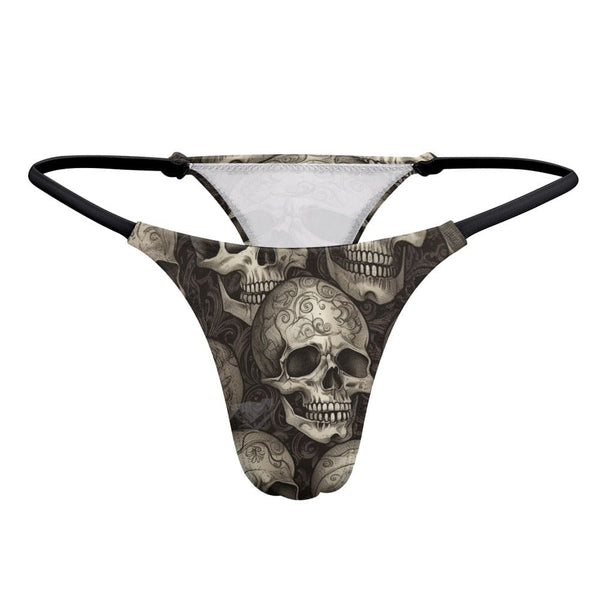 Ladies Gray Skulls Thin Thong Panties
