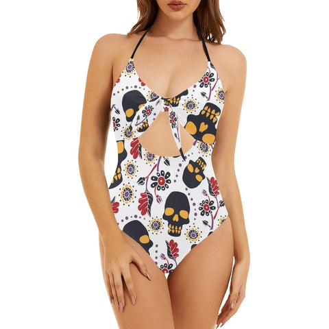 Women's Skulls Backless Bow Hollow Out Swimsuit