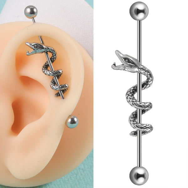 Snake Industrial Barbell 1PC 316L Surgical Steel 14G Cartilage Earrings