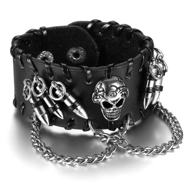 Everything Skull Worlds Largest Collection Of Skull And Gothic Merchandise With Free Shipping skull-metal-chain-black-wristband-adjustable-bracelet
