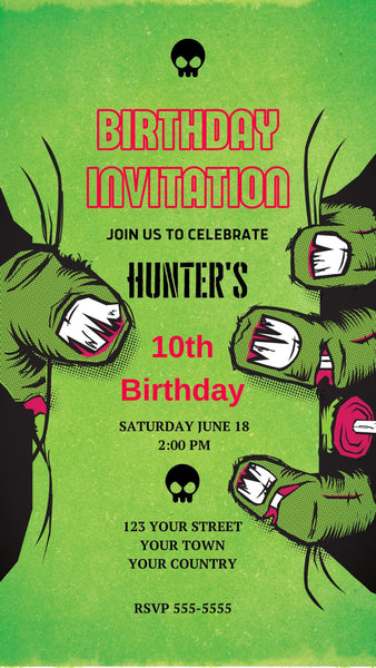 Zombie Hands - Personalized Skull Animated Invitation