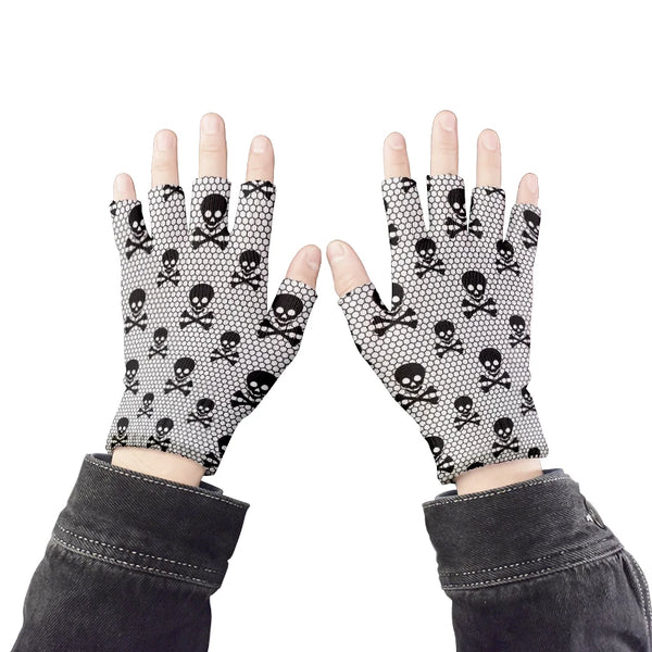 Skull Print Unisex Winter Knitted Half Finger Gloves 12 Patterns