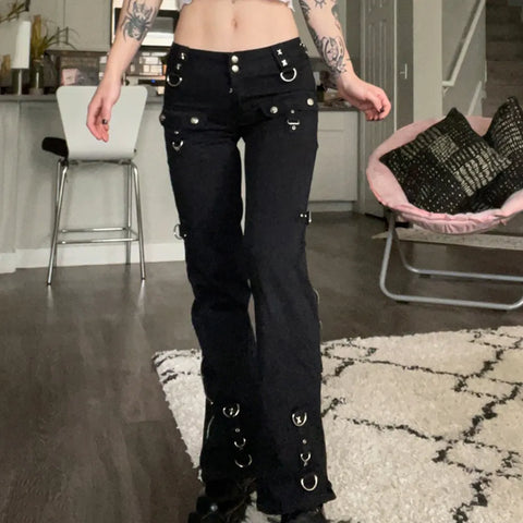 Women's Gothic Punk Black Cargo Jeans