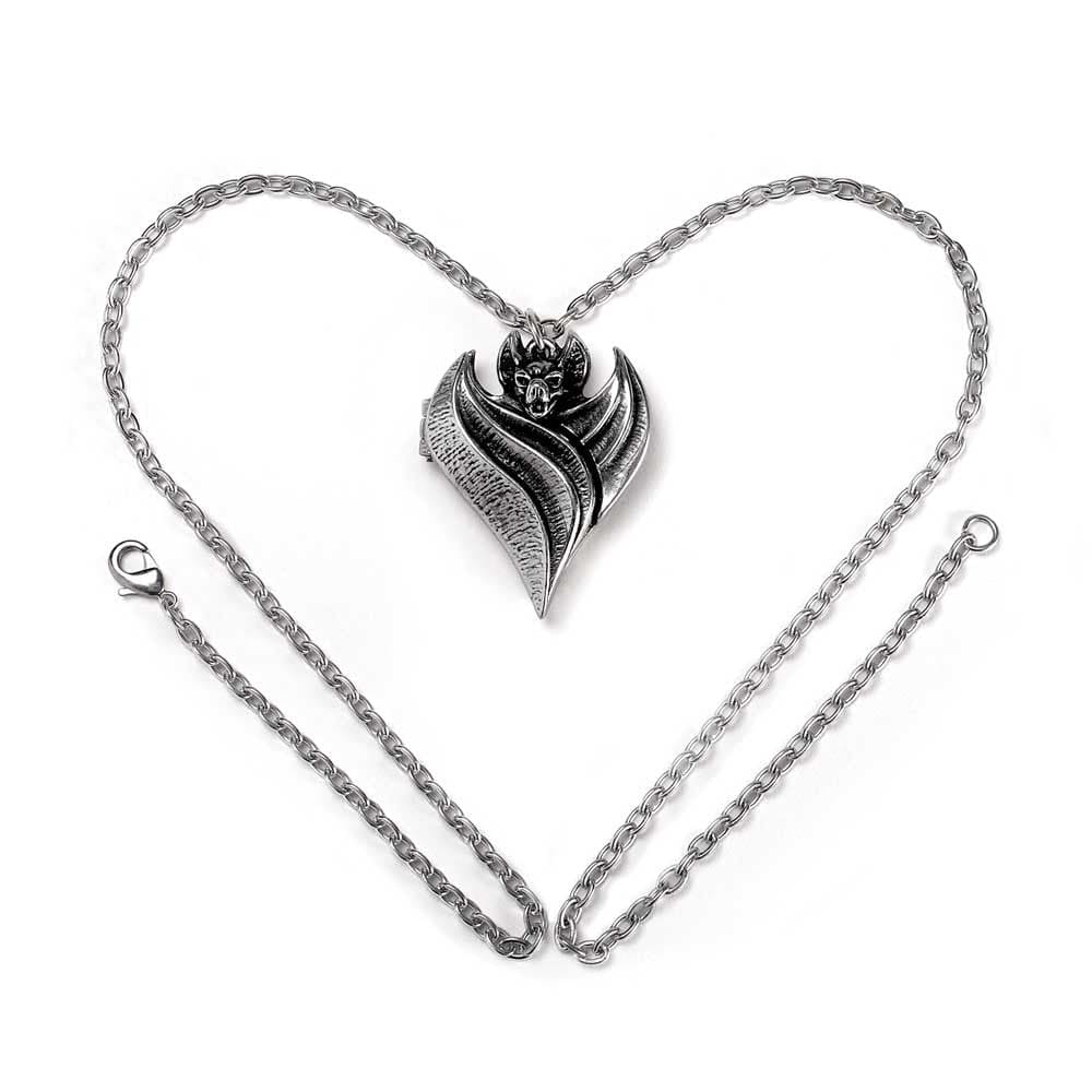Bat Locket In Thre Shpae of A Heart Pendant Necklace