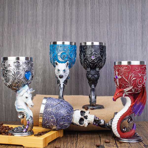 Skull Gothic Wine Resin Stainless Steel Goblet 5 Patterns