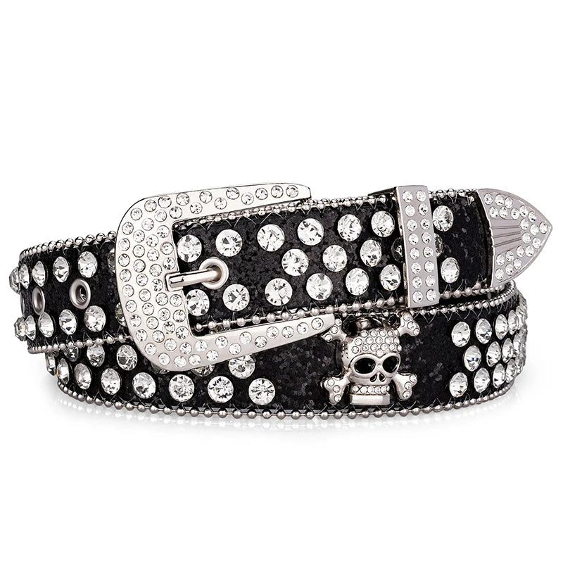 Black Rhinestone Belt With Sparkly Diamond Skull  display picture 1