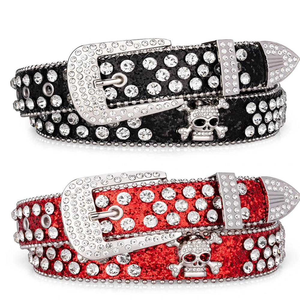 Black Rhinestone Belt With Sparkly Diamond Skull  display picture 1