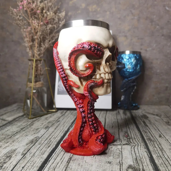 Octopus Skull Resin Stainless Steel Goblet Wine Glass