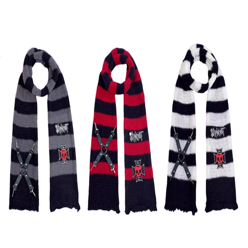 Gothic Skull Letter Striped Knitted Scarf – Everything Skull