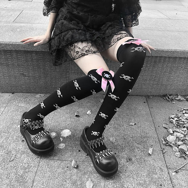 Skull Gothic Dark Long Stockings For Women