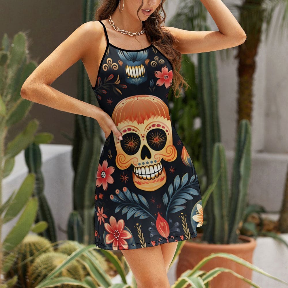 knee length dresses for ladies 1950s Halloween Skull Rose Lace Mesh Dress main image 1