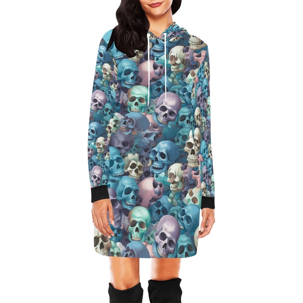 Blue Sugar Skull Print Women's Hoodie