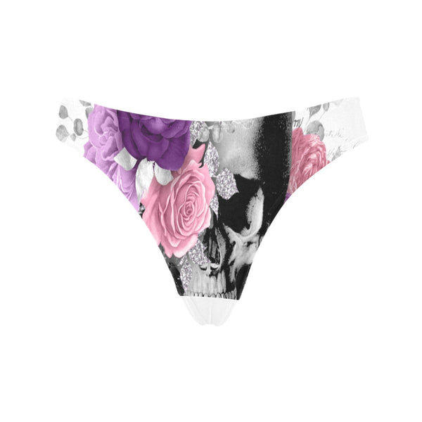 Women's Puprle Pink Floral Skull Classic Thong