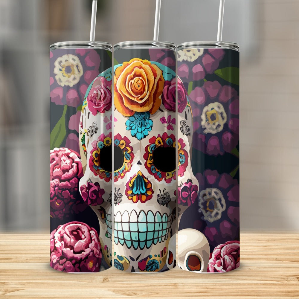 Halloween Tumbler - Sugar Skull Roses Tumbler, Roses Skull Gifts, Skull  Tumbler With Straw, Skull Day Of