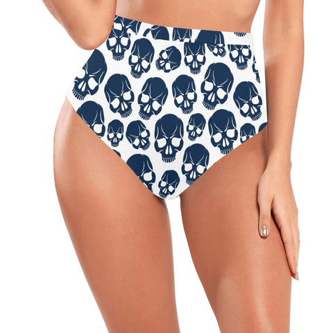Women's Blue Skulls High-Waisted Bikini Bottom