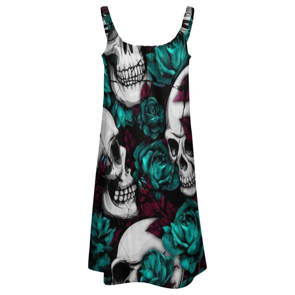 Green Roses And Skulls Strappy Dress