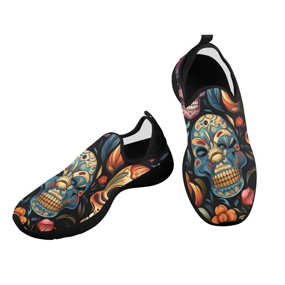 Women's Blue Skull Fly Weave Drop In Heel Sneakers – Everything