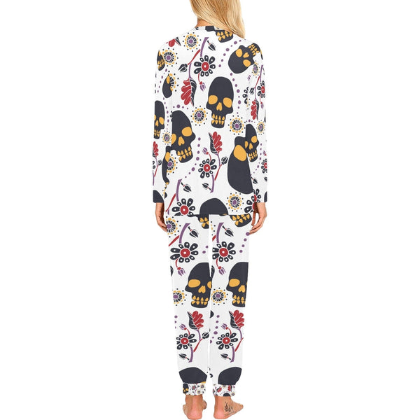 Women's Skull Brown Floral Print Pajama Set