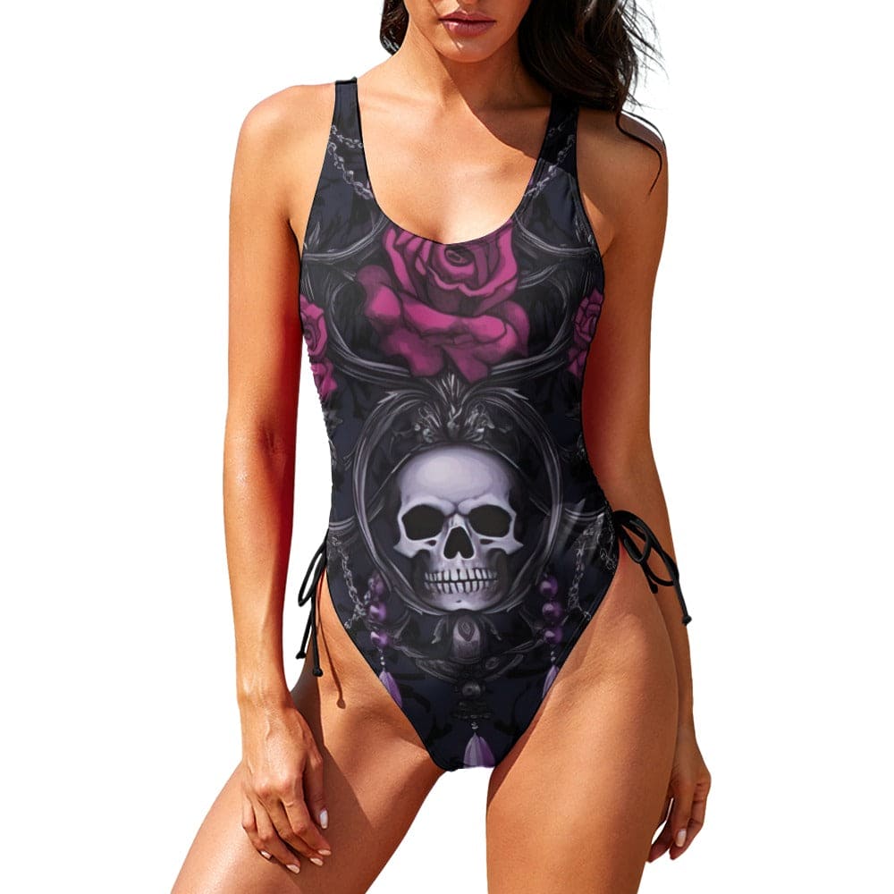 One Piece Bikini Ethereal Skull Smoke Pink Print Swimwear