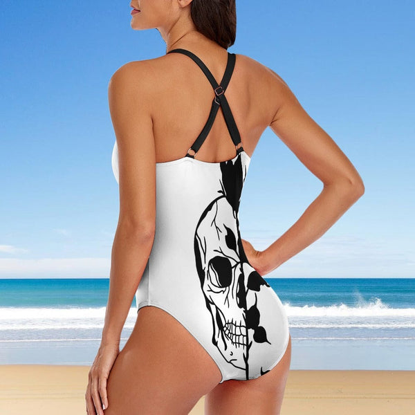 This Exquisite Skull Rose Floral Pattern Ladies One Piece Swimsuit