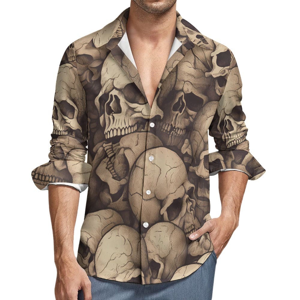 mens skull dress shirt Maceoo If in doubt Skull Print Shop Button-Up Shirt
