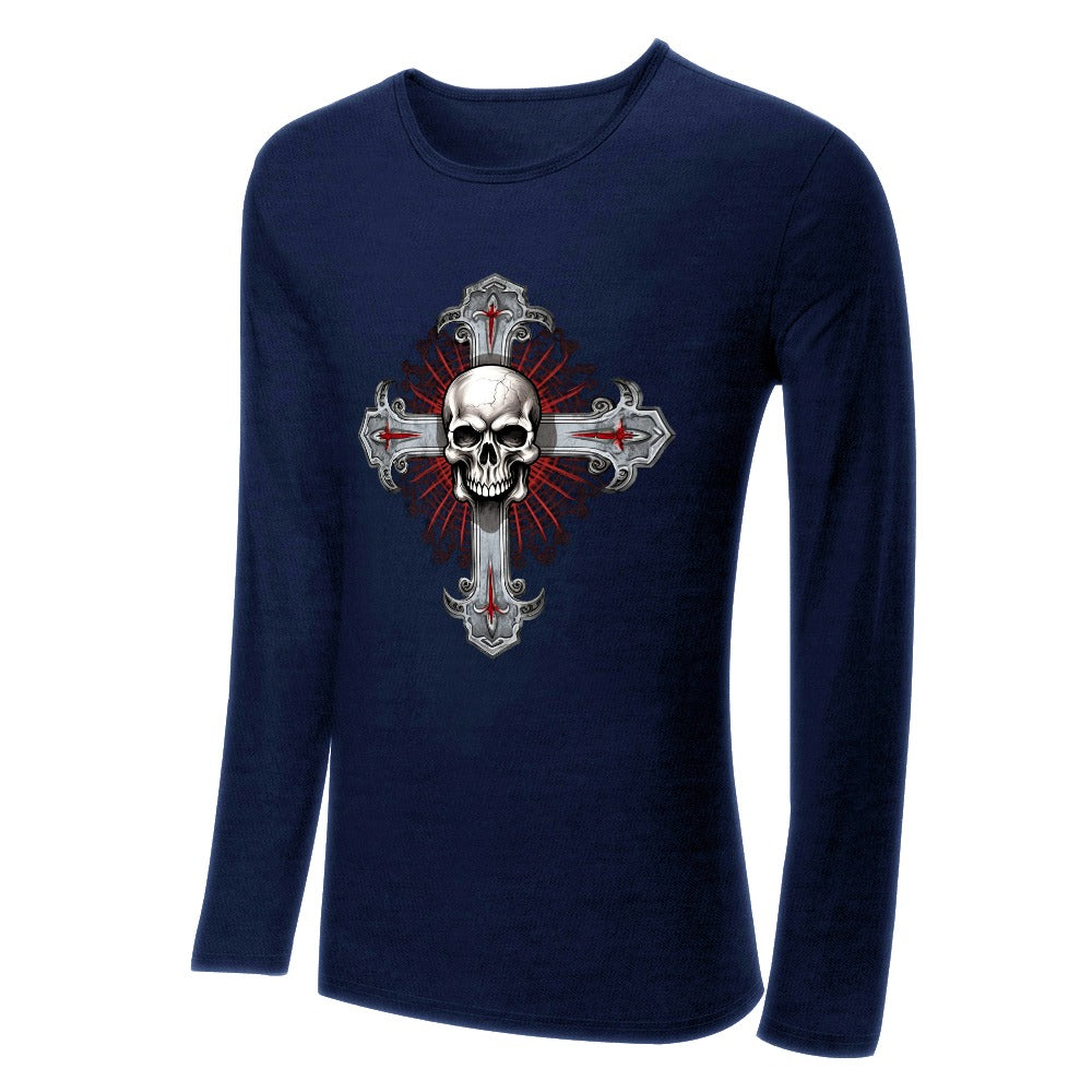 Men's Gothic Skull Cross CrewNeck Long Sleeve T-shirt – Everything