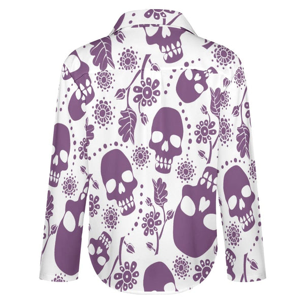 Women's Purple Skull Floral Long Sleeve Blouse